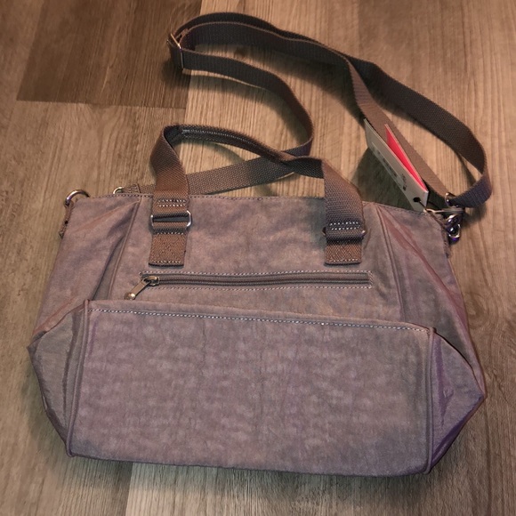 Kipling Amiel Medium Crossbody Bag Color Cool Grey Tonal + Monkey Key Chain NWT - Picture 10 of 16
